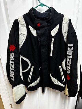 Vintage Suzuki XL Padded Motorcycle Riding Jacket Black Silver